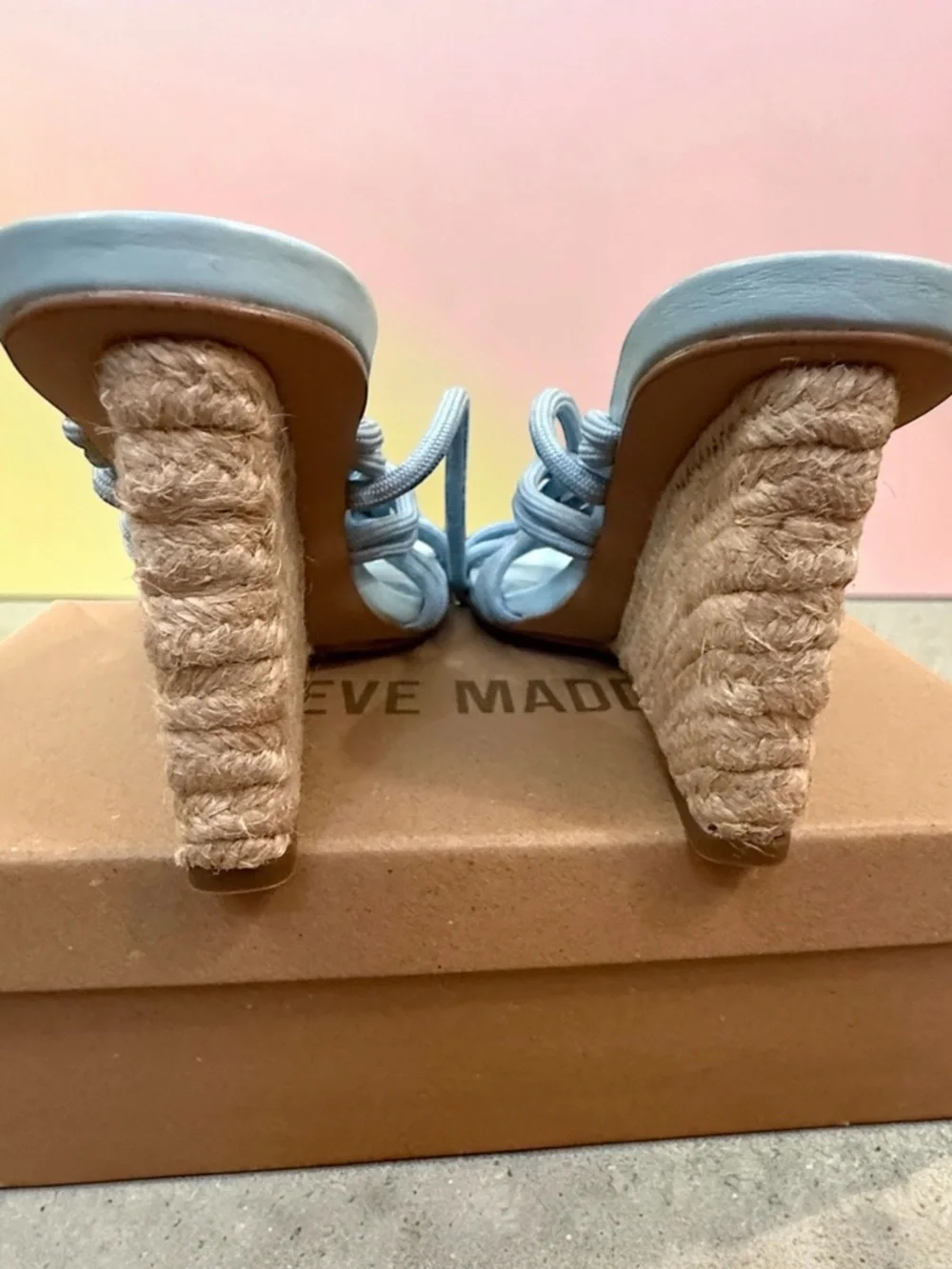 Steve Madden Idolized Blue 70s Style Ankle-Tie Espadrille Wedge Sandals Size 7